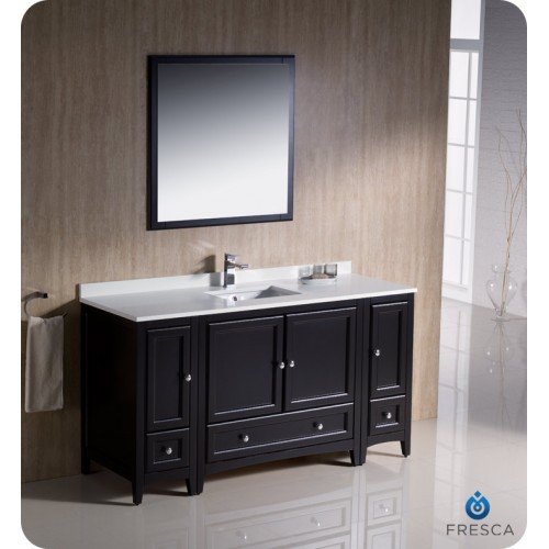 Fresca Oxford 60" Espresso Traditional Bathroom Vanity w/ 2 Side Cabinets