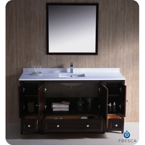 Fresca Oxford 60" Mahogany Traditional Bathroom Vanity w/ 2 Side Cabinets