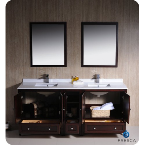 Fresca Oxford 72" Mahogany Traditional Double Sink Bathroom Vanity