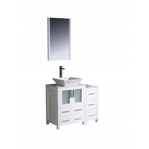 Fresca Torino 36" White Modern Bathroom Vanity w/ Side Cabinet & Vessel Sink