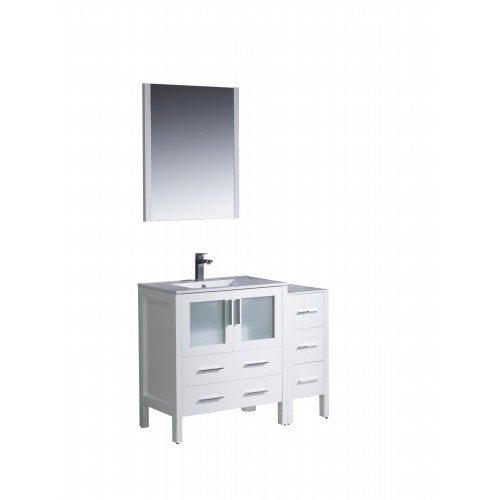 Fresca Torino 42" White Modern Bathroom Vanity w/ Side Cabinet & Integrated Sink