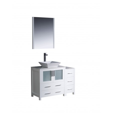 Fresca Torino 42" White Modern Bathroom Vanity w/ Side Cabinet & Vessel Sink