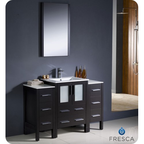 Fresca Torino 48" Espresso Modern Bathroom Vanity w/ 2 Side Cabinets & Integrated Sink