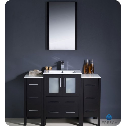 Fresca Torino 48" Espresso Modern Bathroom Vanity w/ 2 Side Cabinets & Integrated Sink