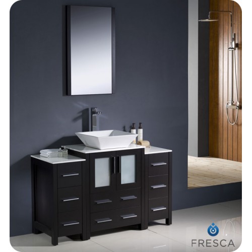 Fresca Torino 48" Espresso Modern Bathroom Vanity w/ 2 Side Cabinets & Vessel Sink