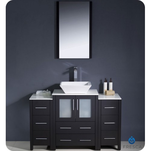 Fresca Torino 48" Espresso Modern Bathroom Vanity w/ 2 Side Cabinets & Vessel Sink