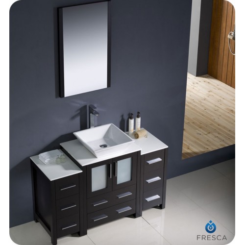 Fresca Torino 48" Espresso Modern Bathroom Vanity w/ 2 Side Cabinets & Vessel Sink