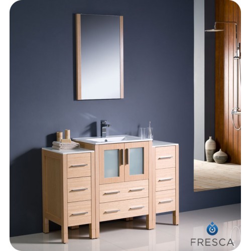 Fresca Torino 48" Light Oak Modern Bathroom Vanity w/ 2 Side Cabinets & Integrated Sink