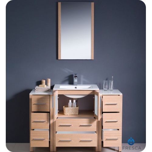 Fresca Torino 48" Light Oak Modern Bathroom Vanity w/ 2 Side Cabinets & Integrated Sink