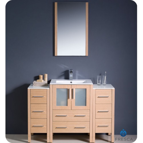 Fresca Torino 48" Light Oak Modern Bathroom Vanity w/ 2 Side Cabinets & Integrated Sink