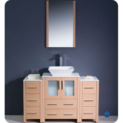 Fresca Torino 48" Light Oak Modern Bathroom Vanity w/ 2 Side Cabinets & Vessel Sink