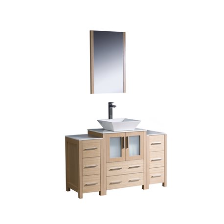 Fresca Torino 48" Light Oak Modern Bathroom Vanity w/ 2 Side Cabinets & Vessel Sink