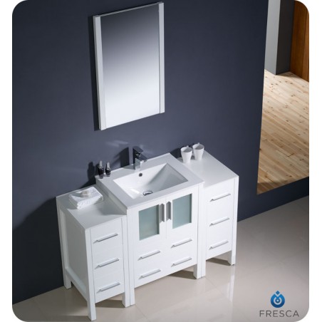 Fresca Torino 48" White Modern Bathroom Vanity w/ 2 Side Cabinets & Integrated Sink