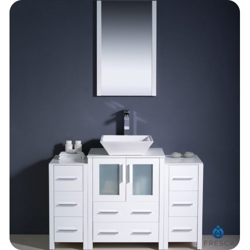 Fresca Torino 48" White Modern Bathroom Vanity w/ 2 Side Cabinets & Vessel Sink