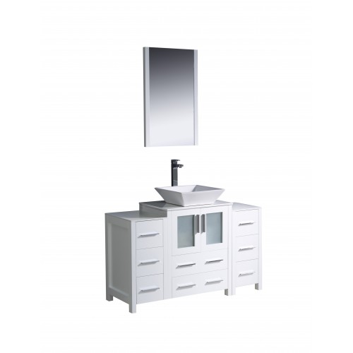 Fresca Torino 48" White Modern Bathroom Vanity w/ 2 Side Cabinets & Vessel Sink