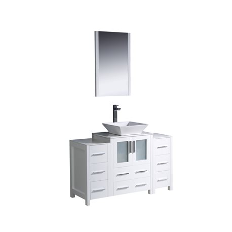 Fresca Torino 48" White Modern Bathroom Vanity w/ 2 Side Cabinets & Vessel Sink