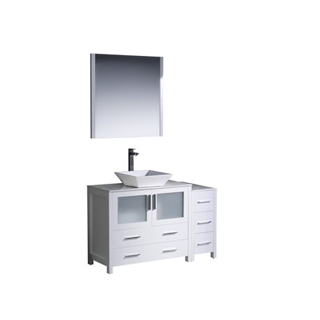 Fresca Torino 48" White Modern Bathroom Vanity w/ Side Cabinet & Vessel Sink