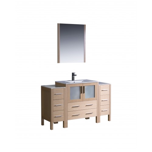 Fresca Torino 54" Light Oak Modern Bathroom Vanity w/ 2 Side Cabinets & Integrated Sink