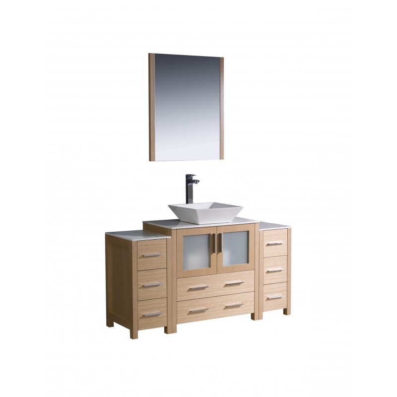 Fresca Torino 54" Light Oak Modern Bathroom Vanity w/ 2 Side Cabinets & Vessel Sink