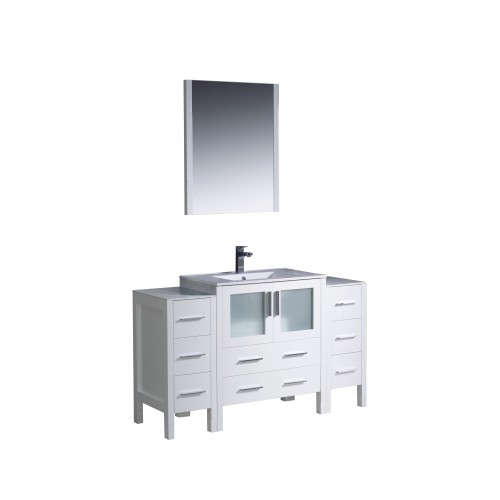 Fresca Torino 54" White Modern Bathroom Vanity w/ 2 Side Cabinets & Integrated Sink