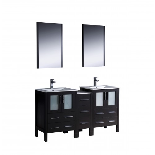 Fresca Torino 60" Espresso Modern Double Sink Bathroom Vanity w/ Side Cabinet & Integrated Sinks