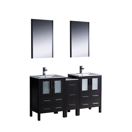 Fresca Torino 60" Espresso Modern Double Sink Bathroom Vanity w/ Side Cabinet & Integrated Sinks