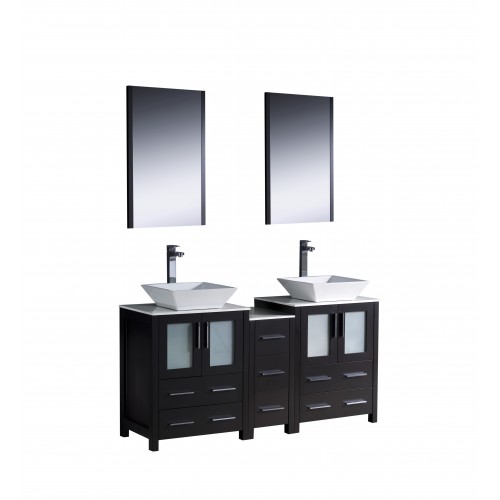 Fresca Torino 60" Espresso Modern Double Sink Bathroom Vanity w/ Side Cabinet & Vessel Sinks