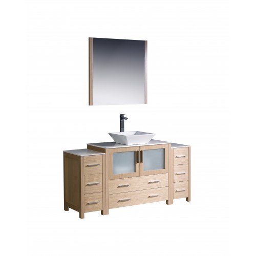 Fresca Torino 60" Light Oak Modern Bathroom Vanity w/ 2 Side Cabinets & Vessel Sink