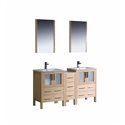 Fresca Torino 60" Light Oak Modern Double Sink Bathroom Vanity w/ Side Cabinet & Integrated Sinks