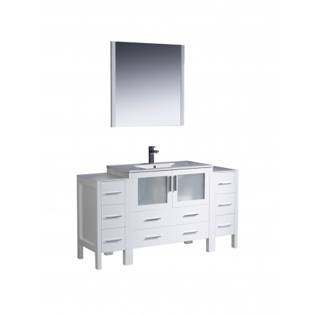 Fresca Torino 60" White Modern Bathroom Vanity w/ 2 Side Cabinets & Integrated Sink