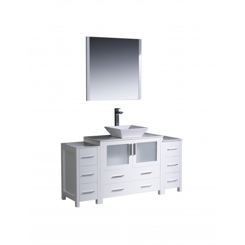 Fresca Torino 60" White Modern Bathroom Vanity w/ 2 Side Cabinets & Vessel Sink