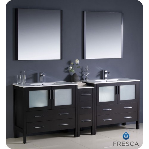 Fresca Torino 84" Espresso Modern Double Sink Bathroom Vanity w/ Side Cabinet & Integrated Sinks