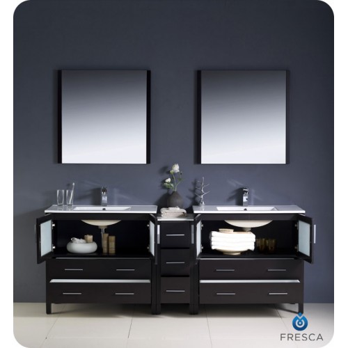 Fresca Torino 84" Espresso Modern Double Sink Bathroom Vanity w/ Side Cabinet & Integrated Sinks