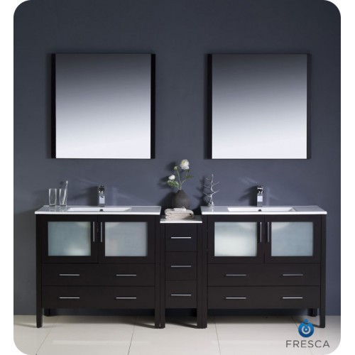 Fresca Torino 84" Espresso Modern Double Sink Bathroom Vanity w/ Side Cabinet & Integrated Sinks