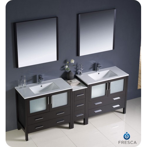 Fresca Torino 84" Espresso Modern Double Sink Bathroom Vanity w/ Side Cabinet & Integrated Sinks