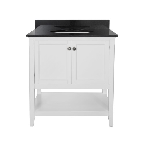 AUGUSTE 30 INCH BATHROOM VANITY IN WHITE WITH TWO DOORS AND OPEN SHELF