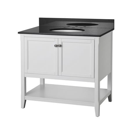 AUGUSTE 36 INCH BATHROOM VANITY IN WHITE WITH TWO DOORS AND OPEN SHELF