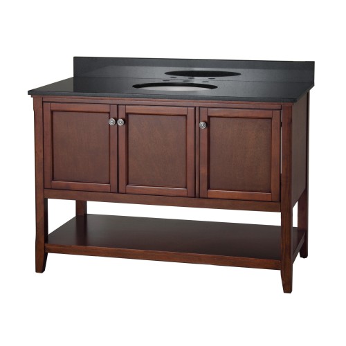 AUGUSTE 48 INCH BATHROOM VANITY IN CHESTNUT WITH THREE DOORS AND OPEN SHELF