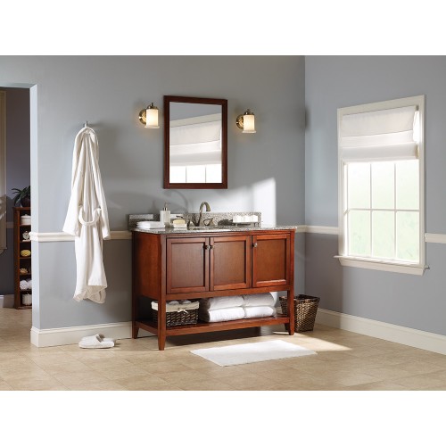 AUGUSTE 48 INCH BATHROOM VANITY IN CHESTNUT WITH THREE DOORS AND OPEN SHELF