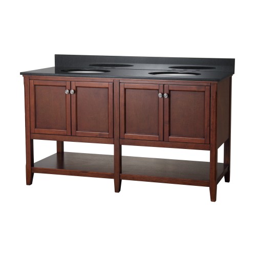 AUGUSTE 60 INCH BATHROOM VANITY IN CHESTNUT WITH FOUR DOORS AND OPEN SHELF