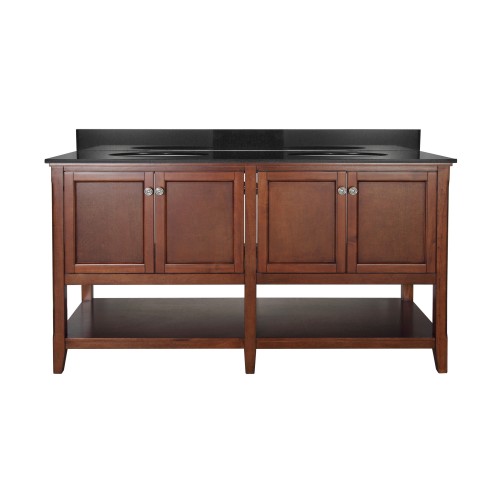 AUGUSTE 60 INCH BATHROOM VANITY IN CHESTNUT WITH FOUR DOORS AND OPEN SHELF