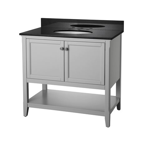 AUGUSTE 36 INCH BATHROOM VANITY IN GREY WITH TWO DOORS AND OPEN SHELF