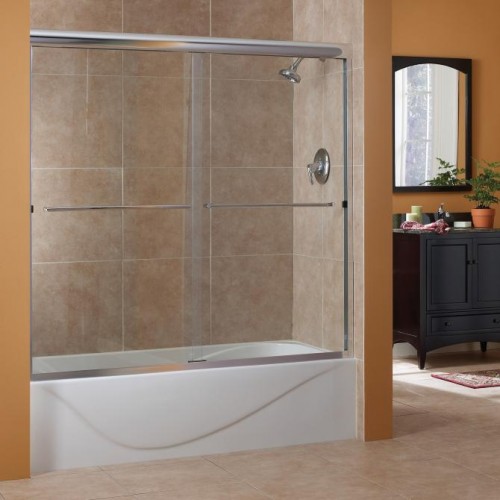 60"H Cove 1/4" Frameless Sliding Tub Door- Reeded Glass Fits Opening 56" to 60".