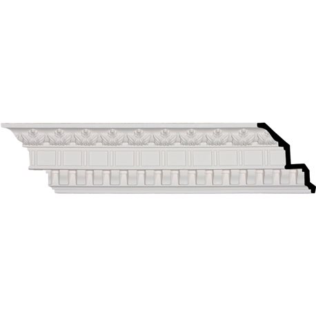 5"H x 3 7/8"P x 6 3/8"F x 96 1/4"L, (2" Repeat), Dentil and Leaf Crown Moulding