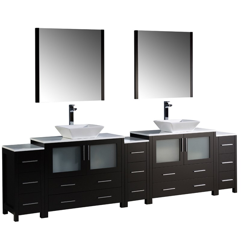 Fresca Torino 108" Espresso Modern Double Sink Bathroom Vanity w/ Vessel Sinks