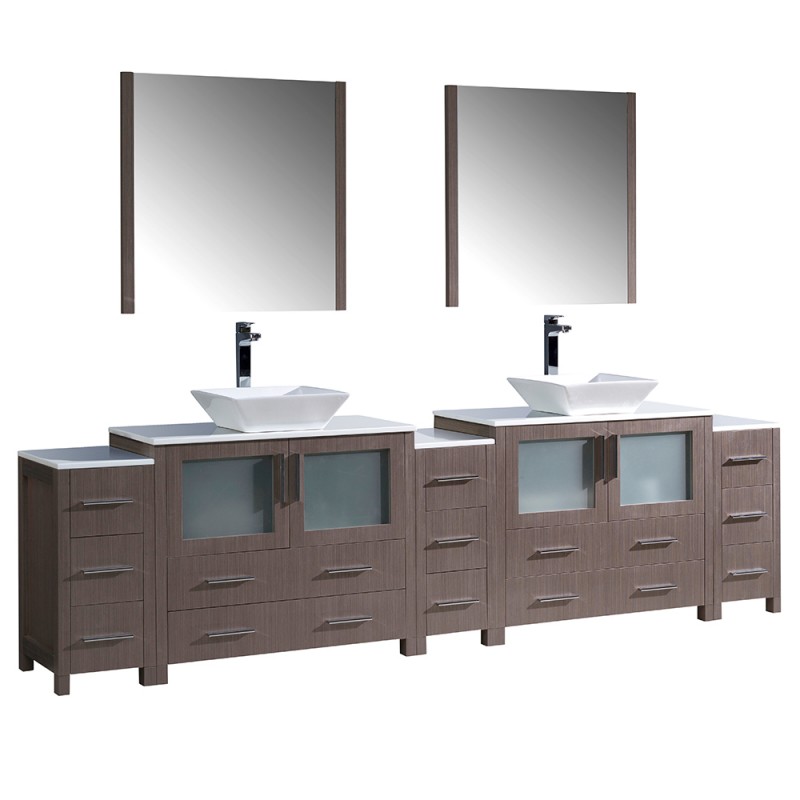 Fresca Torino 108" Gray Oak Modern Double Sink Bathroom Vanity w/ Vessel Sinks