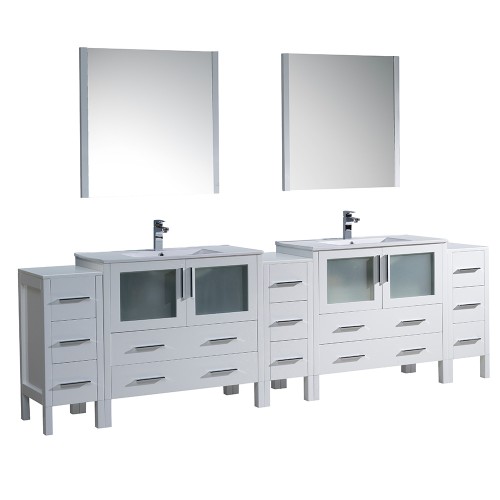 Fresca Torino 108" White Modern Double Sink Bathroom Vanity w/ Integrated Sinks