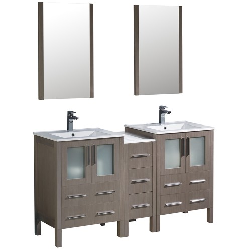 Fresca Torino 60" Gray Oak Modern Double Sink Bathroom Vanity w/Integrated Sinks