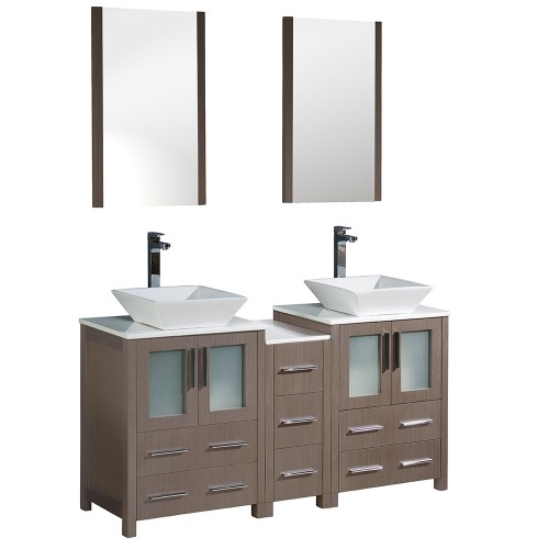 Fresca Torino 60" Gray Oak Modern Double Sink Bathroom Vanity w/ Vessel Sinks