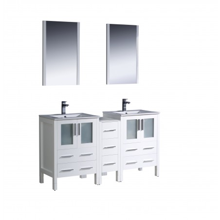 Fresca Torino 60" White Modern Double Sink Bathroom Vanity w/ Integrated Sinks